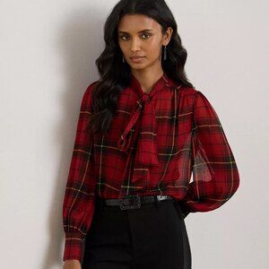 Lauren Ralph Lauren Women's Plaid Tie-Neck Blouse